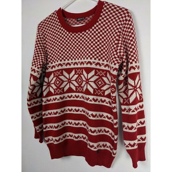 Bula Women's ski sweater Holiday wool jumper Red and white snowflakes SZ L - Picture 4 of 6